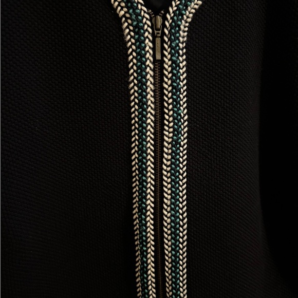 Talbots Braided Trim Zip Jacket Blazer Pockets Navy Green White Size 10 - Picture 3 of 11